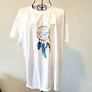 Dream T-shirt Large Women's Dream Catcher White Graphic Tee Short Sleeve